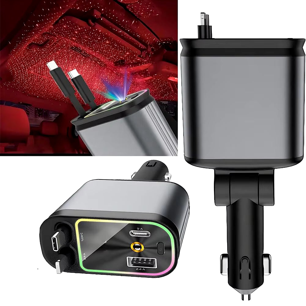 The New 4-In-1 Retractable Car Charger Type C Cable Is Suitable for All Models of Super Fast Charging Cable Cigarette Light Y8M5