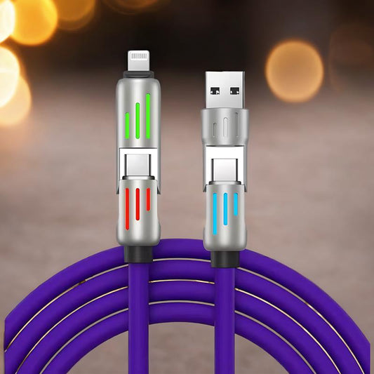 LASATE 4-In-1 USB C Cable, MAX 240W USB A+ Type C + Watt Charger Lightning Multi Functional Durable Aluminum Alloy 240W with LED Lights Suitable for Iphone 16/15/14 Samsung Galaxy, Android Phones & Tablets Ipad Pro Smartphone Fast Charging Cables