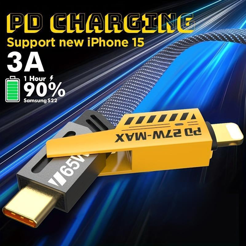 LASATE 4-In-1 USB C Cable, MAX 240W USB A+ Type C + Watt Charger Lightning Multi Functional Durable Aluminum Alloy 240W with LED Lights Suitable for Iphone 16/15/14 Samsung Galaxy, Android Phones & Tablets Ipad Pro Smartphone Fast Charging Cables