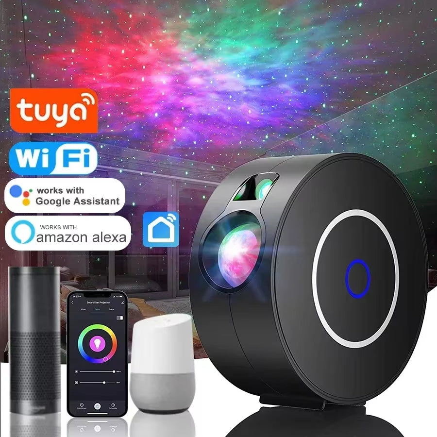 Tuya Smart Star Projector Wifi Laser Starry Sky Projector Waving Night Light Led Colorful APP Wireless Control Alexa Compatible