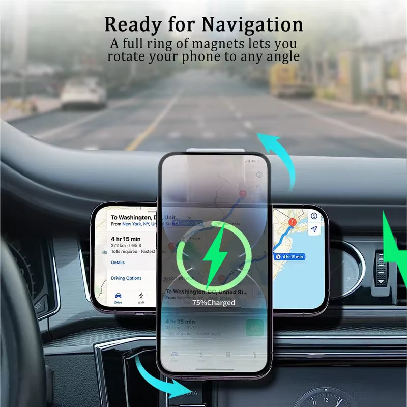 Magnetic Car Wireless Charger Fast Charging Car Phone Holder Center Control Screen Dashboard for Iphone 15 14 13 12 Pro Max Mini