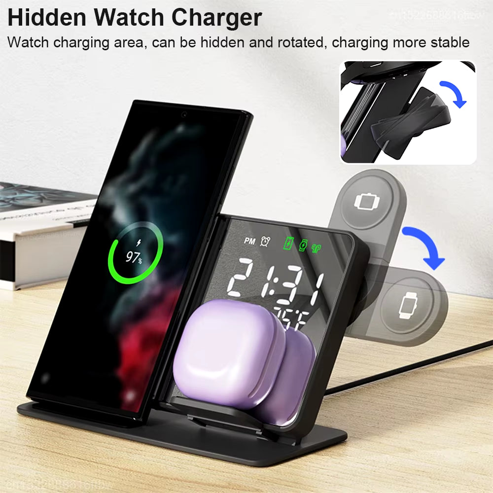 3 in 1 Wireless Charger for  Galaxy Watch 6 5 Pro Fast Charging Station for Galaxy S24 S23 S22 Alarm Clock Chargers Stand