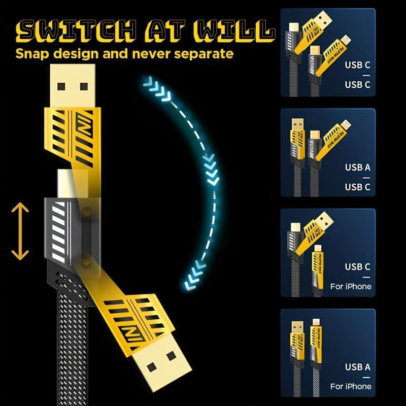 LASATE 4-In-1 USB C Cable, MAX 240W USB A+ Type C + Watt Charger Lightning Multi Functional Durable Aluminum Alloy 240W with LED Lights Suitable for Iphone 16/15/14 Samsung Galaxy, Android Phones & Tablets Ipad Pro Smartphone Fast Charging Cables