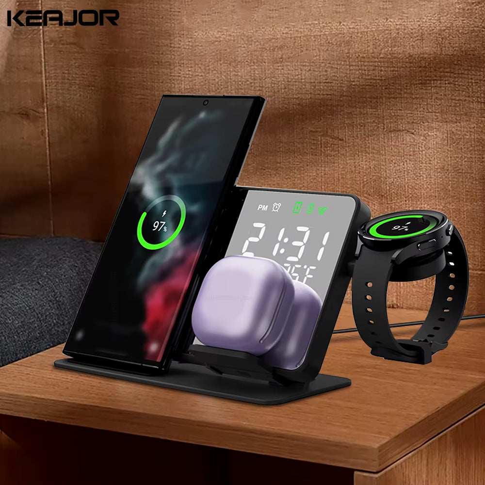 3 in 1 Wireless Charger for  Galaxy Watch 6 5 Pro Fast Charging Station for Galaxy S24 S23 S22 Alarm Clock Chargers Stand